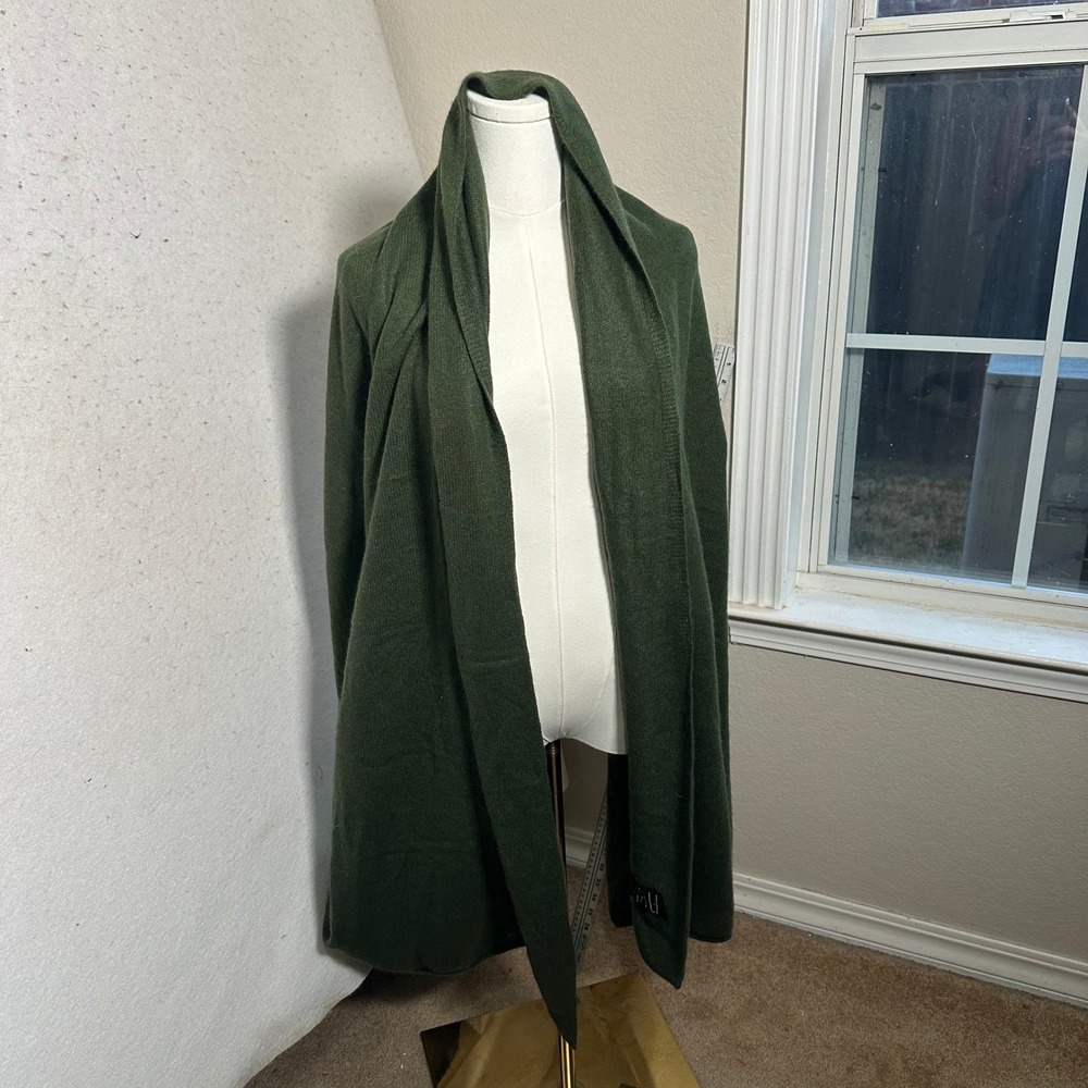 J.Crew 100% Cashmere Wrap Scarf Forest Green Embroidered HRE Oversized Shawl